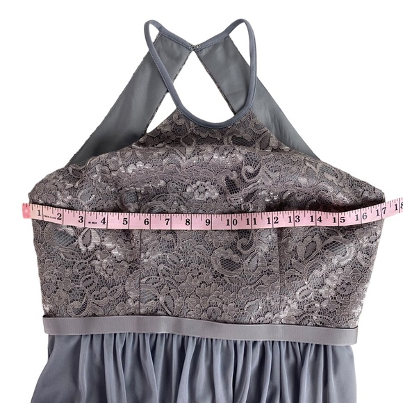 David's Bridal Silver Metallic Halter Lace Bridesmaid Dress Size 8